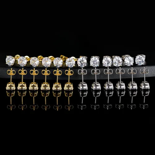 Miniatura 9 de Aretes de tuerca chapados en oro blanco de 18 quilates de 3 a 0.315 in con circonita cúbica redonda, paquete de 6 pares