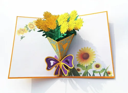 Miniatura 4 de Tarjetas emergentes de flores 3D, tarjeta de felicitación de flores con sobres para todas las ocasiones, 4 tarjetas de flores surtidas para Acción