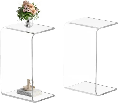 Miniatura 10 de Mesa auxiliar acrílica, mesa auxiliar de acrílico, mesa de centro transparente/mesita de noche para sala de estar, balcón, dormitorio, espacio
