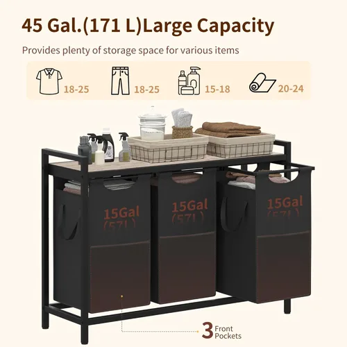 Miniatura 3 de Heybly Cestos para la ropa sucia, 3 × 15 galones (171 L) cesta de lavandería con clasificador de escritorio grande para organización de lavandería