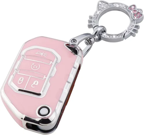 Miniatura 24 de Pangpai Funda de Llavero Rosa para Mercedes Benz, Protección de Funda de Llave de TPU Suave con Llavero Brillante Compatible con Clase C E S M CLS