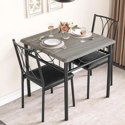 IDEALHOUSE Juego de mesa de comedor para 2, juegos de mesa cuadrada con 2 sillas tapizadas, mesa de cocina pequeña y sillas para 2, juego de mesa de