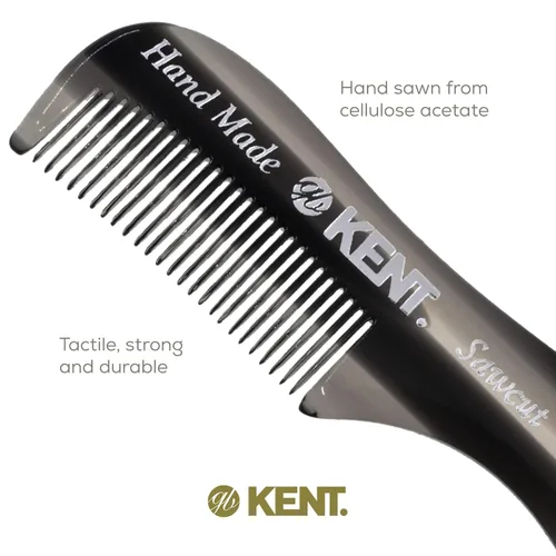 Miniatura 5 de Kent Un peine de bolsillo para bigote de barba de grafito 81T para hombre, bolsillo dentado fino para aseo y peinado del vello facial. Hecho a mano
