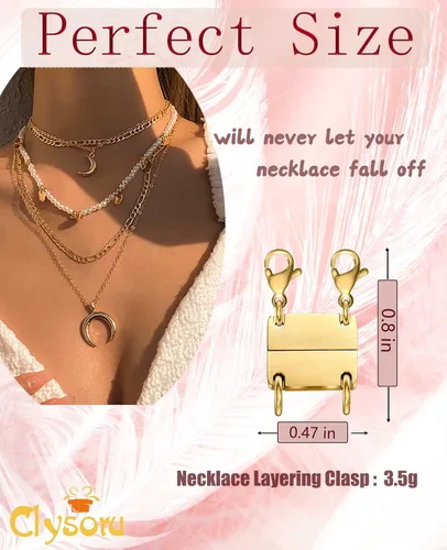 Miniatura 2 de Clysoru Collar con cierres y cierres para mujer, oro y plata, múltiples para separador en capas, cuentas extensoras de cadena, collares y pulseras