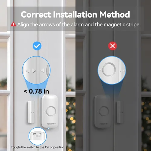 Miniatura 3 de TECKNET Campanillas de puerta cuando se abre la puerta, alarma inalámbrica con sensor de puerta con rango de 1000 pies, 61 canciones, 5 niveles