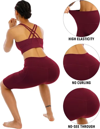 Miniatura 4 de WHOUARE Paquete de 4 pantalones cortos de yoga con bolsillos para mujer, cintura alta, atléticos, correr, entrenamiento, gimnasio, control de abdomen
