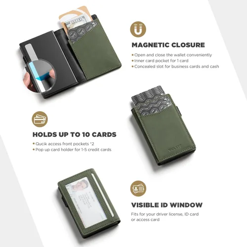 Miniatura 59 de VULKIT Billeteras delgadas para hombre, con bloqueo RFID, diseño minimalista con capacidad para hasta 11 tarjetas, Negro -, Minimalista
