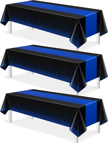 Miniatura 20 de MASHAN 1 mantel negro y azul para decoración de fiesta, mantel de plástico negro impreso azul, funda rectangular desechable para cumpleaños, boda