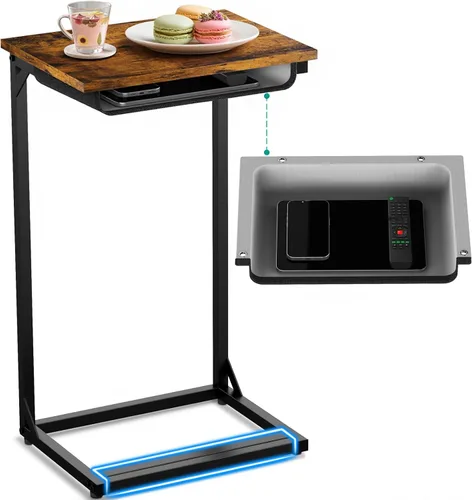 Miniatura 8 de YEASHEIN Mesa auxiliar en forma de C con cubículo, base reforzada, mesas de sofá pequeñas que se deslizan por debajo, mesa C de 27 pulgadas de alto