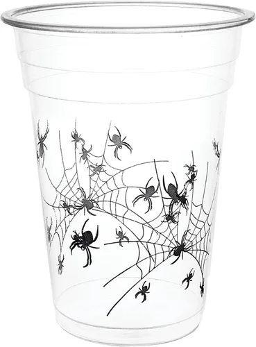Miniatura 5 de Party Essentials 20 vasos de plástico duro de 2 onzas con estampado de araña, para Halloween, transparente/negro