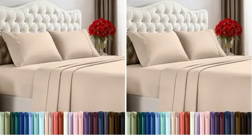 Miniatura 28 de Juego de sábanas King de Utopia Bedding – Juego de 4 sábanas para cama King, microfibra suave y transpirable, incluye 1 sábana bajera, 1 sábana Beige