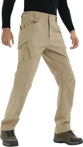 Miniatura 4 de TACVASEN Pantalones de invierno para hombre, 9 bolsillos, forro polar, para senderismo, nieve, resistentes al agua, cálidos, softshell, gruesos