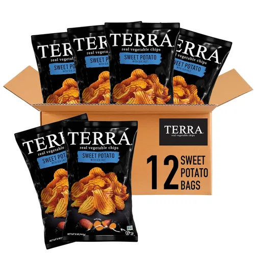 Miniatura 19 de Terra Papas fritas vegetales, Patatas dulces cortadas en ondas con sal marina, 5 onzas