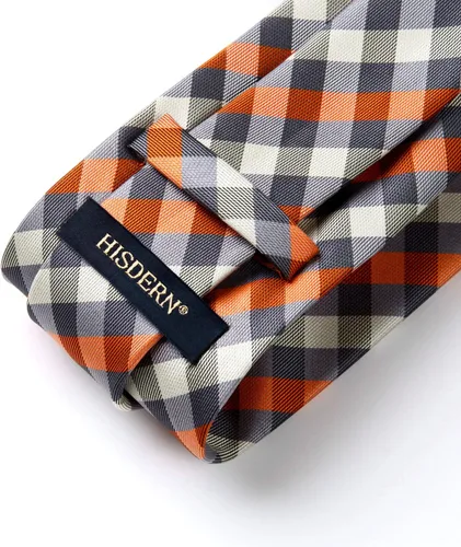 Miniatura 154 de HISDERN Conjunto de corbata a cuadros a cuadros pañuelo tejido clásico formal para hombre corbata y bolsillo cuadrado