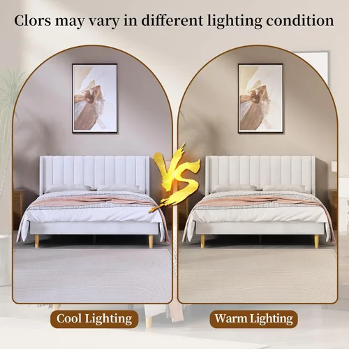 Miniatura 3 de Base de cama Queen con cabecero, base de cama de plataforma con respaldo de terciopelo vertical copetudo, soporte de listones de madera, no necesita
