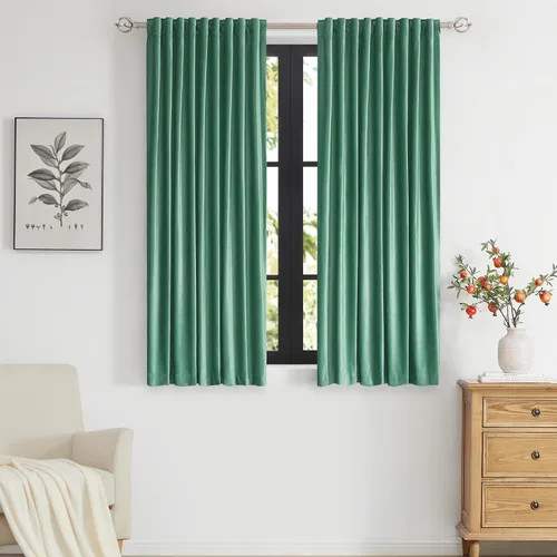 Miniatura 54 de PRIMROSE Cortinas de terciopelo champán de 63 pulgadas de largo para sala de estar, juego de 2 paneles opacos, bolsillo para barra, pestaña trasera