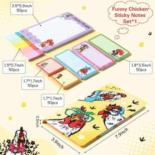 Miniatura 2 de B1ykin Lindo juego de notas adhesivas – Bloc de notas autoadhesivas de pollo para rascar, 550 hojas de notas para escritura, bloc de notas adhesivas