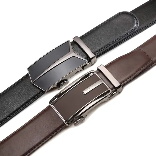 Miniatura 3 de Founders & C Cinturón para hombre, 2 unidades, vestido de cuero con trinquete con hebilla deslizante de 1 38 pulgadas en caja de regalo