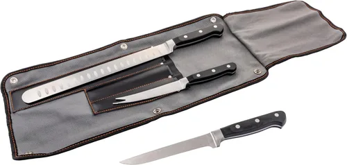 Miniatura 6 de Oklahoma Joe's Blacksmith - Juego de cuchillos de barbacoa de 3 piezas, cuchillos de carne de espiga completa con asas remachadas y rollo