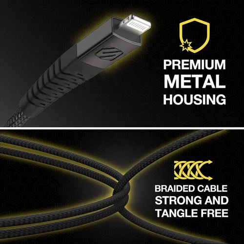 Miniatura 3 de Scosche HDCI4B4SG-SP Strikeline - Cable trenzado de carga y sincronización premium con certificación MFi para dispositivos Lightning y USB-C, 4 Negro