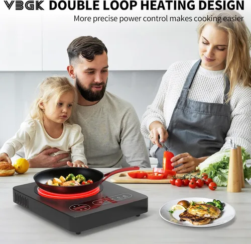 Miniatura 2 de VBGK Cocina eléctrica de un solo quemador, estufa eléctrica de 110 V 1800 W con control táctil LED, 10 niveles de potencia, temporizador de 4 horas