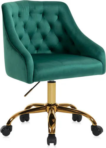 Miniatura 7 de Silla de Oficina para el Hogar, Silla Giratoria de Terciopelo Ajustable de Acento/Tocador con Brazos y Ribete de Tachuelas para Dormitorio