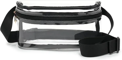 Miniatura 2 de Riñonera transparente para mujer, impermeable, pequeña, transparente, con correa ajustable, bolsa transparente aprobada para estadios, Negro 2