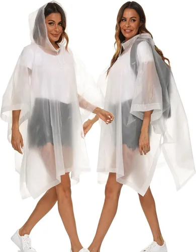 Miniatura 25 de Paquete de 2 ponchos de lluvia para adultos, reutilizables, impermeables, de supervivencia, emergencia, resistente, con capucha con cordón