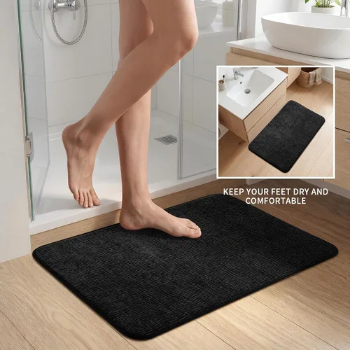 Miniatura 3 de YIHOUSE Juego de 2 tapetes de baño de espuma viscoelástica, color negro, antideslizantes, de secado rápido, para baño, súper absorbente, lavable