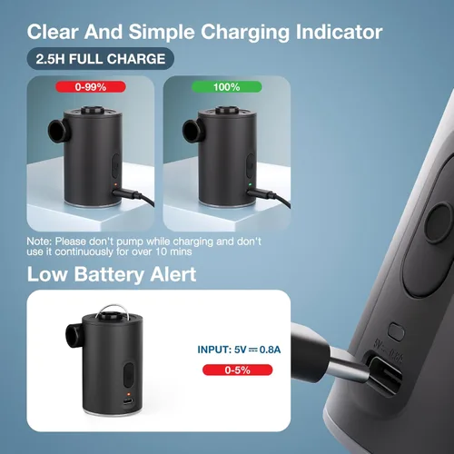 Miniatura 7 de Portable Air Pump for Inflatables, Ultra-Mini Air Mattress Pump 4X with 1600mAh Battery & Camping Light, USB Rechargeable Air Pump for Swimming Negro