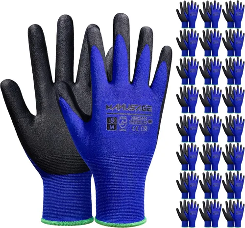 MANUSAGE Guantes de trabajo de seguridad para hombres y mujeres, guantes de nitrilo de microespuma para trabajo grandes, guantes de trabajo delgados