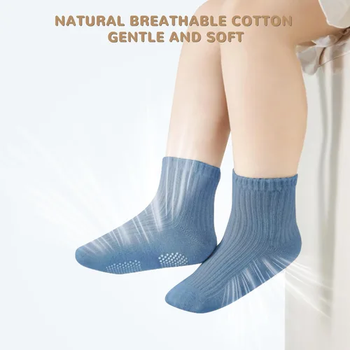 Miniatura 5 de Calcetines antideslizantes para niños pequeños con sujeción, calcetines de algodón sin costuras y lindos para bebés, niños y niñas, 9 pares
