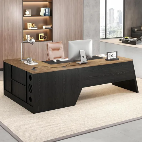 Miniatura 11 de Epecoya Escritorio ejecutivo en forma de L de 78 pulgadas, escritorio grande y moderno para oficina en casa con cajón y gestión de sujeción