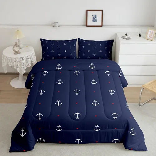 Miniatura 43 de Juego de edredón Lake House tamaño Twin, juego de ropa de cama náutica de navegación con ancla de 2 piezas para decoración de habitación de niños