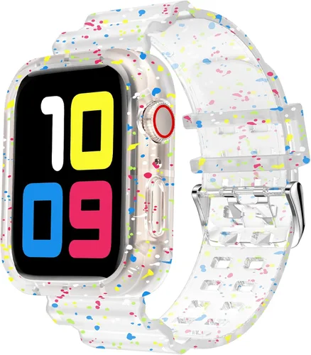 Miniatura 20 de DABAOZA - Correa compatible con Apple Watch de 49 mm, 46 mm, 45 mm, 44 mm, 42 mm, 41 mm, 40 mm, 38 mm, con protector, correa de TPU brillante