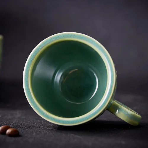 Miniatura 6 de Tazas de café expreso de cerámica vintage, tazas Demitasse de 3 onzas, tazas de café expreso pequeñas en relieve únicas (verde)