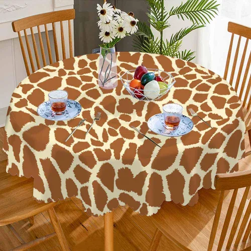 Miniatura 3 de AOYEGO Mantel redondo marrón con estampado de animales, 60 pulgadas, textura de piel de jirafa, forma irregular, mantel de poliéster para decoración