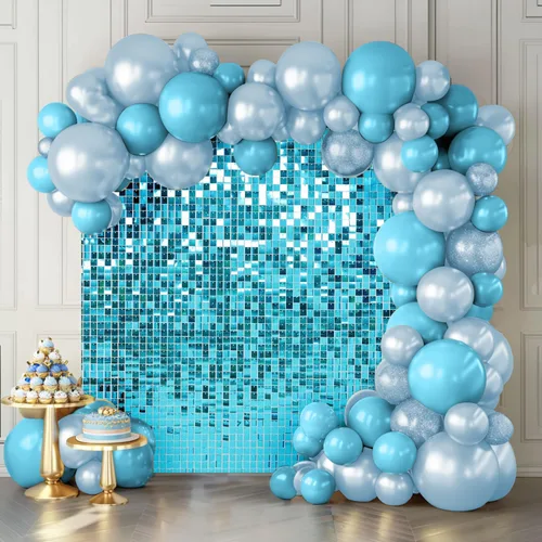 Miniatura 9 de Telón de fondo de pared brillante color rosa intenso, 12 piezas de lentejuelas cuadradas brillantes decoración de fondo de pared para fiesta