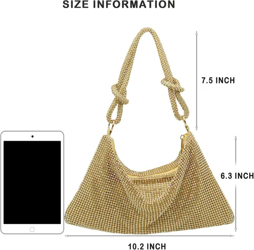 Miniatura 7 de Lytosmoo Bolso de noche brillante con diamantes de imitación para mujer, bolso de mano plateado para mujer, bolso de mano de noche para fiesta