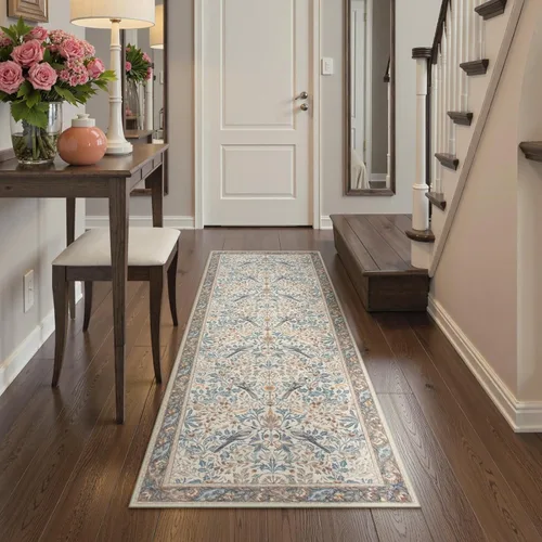 Miniatura 2 de Beeiva Alfombra Lavable para Pasillo 2x6 pies - Beige Vintage Resistente a Manchas Alfombra Floral para Cocina, Alfombras Bohemias
