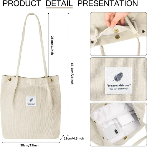 Miniatura 77 de Ayieyill - Bolsa de pana para mujer y niña, con correa de lona para colgar al hombro, bolsa con bolsillo