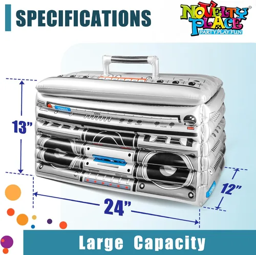 Miniatura 2 de Novelty Place Enfriador inflable Boombox – Enfriador de bebidas de gran capacidad para decoración estéreo para fiestas retro temáticas de los años