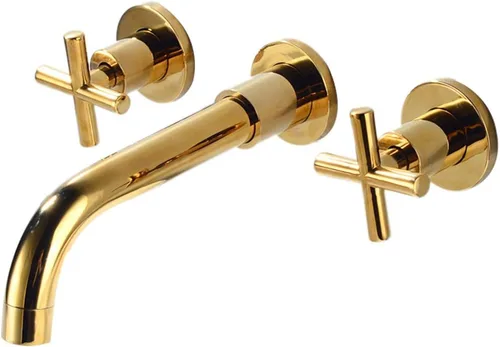 Miniatura 8 de Grifo de baño de montaje en pared, latón antiguo, tres agujeros, montado en la pared, grifo de lavabo con válvula áspera, boquilla giratoria 360, 2