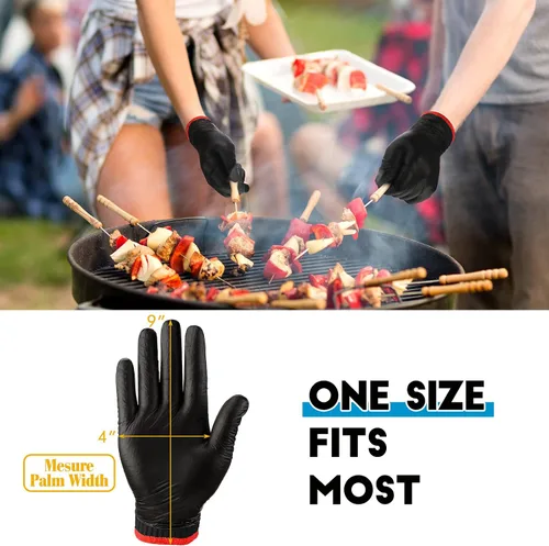 Miniatura 6 de Janmercy 200 guantes desechables de nitrilo para barbacoa con 4 pares de forros de algodón, guantes de limpieza para asar a la parrilla, para carne