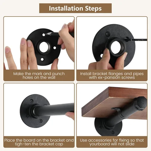 Miniatura 6 de Soportes industriales de tubo de hierro negro para estantes de montaje en pared, soportes para estanterías de bricolaje, decoración de tubería