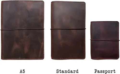 Miniatura 7 de Cubierta para cuaderno de viajeros con bolsillos interiores, ranuras para tarjetas y soporte para bolígrafo, tamaño pasaporte, marrón oscuro