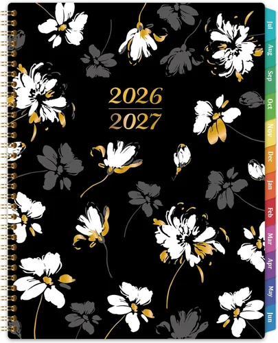 Agenda 2026 – Agenda 2026 semanal y mensual, enero a diciembre 2026, calendario 2026 con pestañas mensuales, cubierta floral