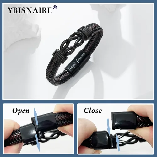 Miniatura 9 de Gifts for Men Infinity Leather Bracelet for Dad New Daddy Husband Boyfriend Son Grandson Brother Nephew Uncle Brown Braided Engraved Leather Jewelry