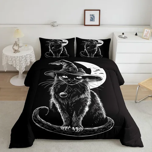 Miniatura 42 de Erosebridal Juego de ropa de cama de murciélago de Halloween, tamaño individual, juego de edredón de estrellas con purpurina y galaxia para niños