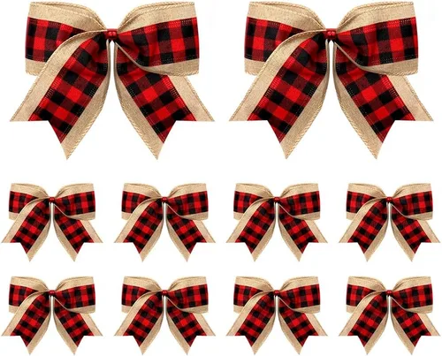 Miniatura 3 de Threetols 10 lazos de corona para el día de San Valentín, lazos de búfalo rojo y negro para corona, lazos de granja para puerta delantera, lazos 10